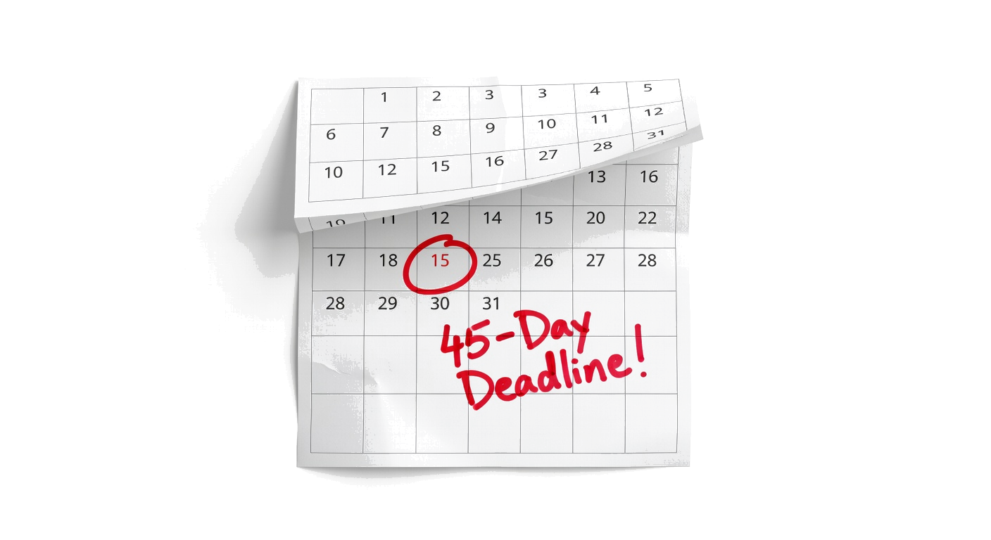 Calendar with 45-day deadline circled in red