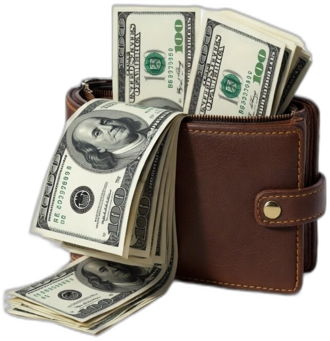 Wallet full of hundred dollar bills