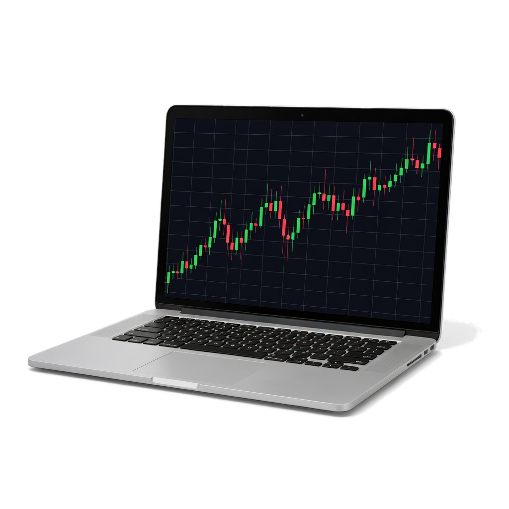 MacBook displaying stock candlestick chart
